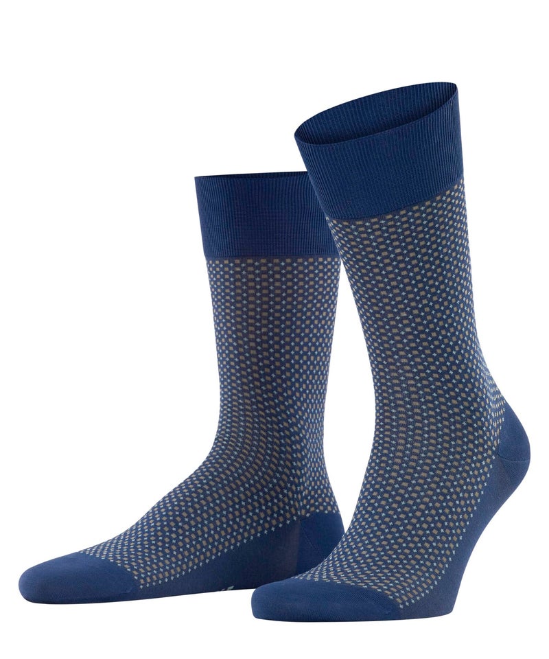 FALKE Men's Uptown Tie Patterned Dress Socks, Royal, 11-12 - Image 1